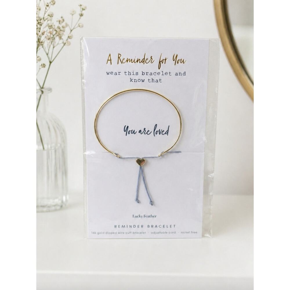 Lucky Feather You Are Loved 14K Gold Dipped Heart Cuff Bracelet New